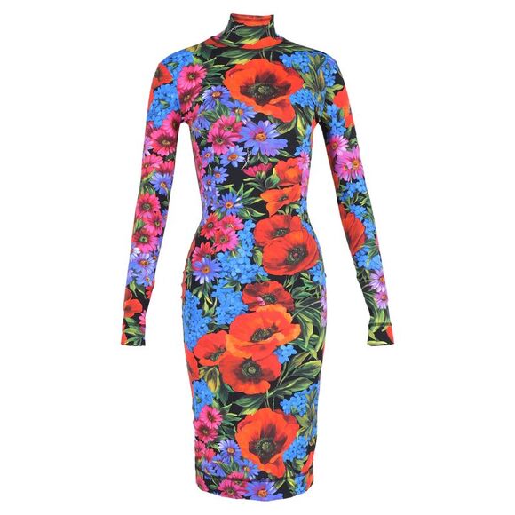 Dolce & Gabbana Floral Print Turtleneck Bodycon Dress in Multicolor  Polyamide - ohana-automobiles.fr
